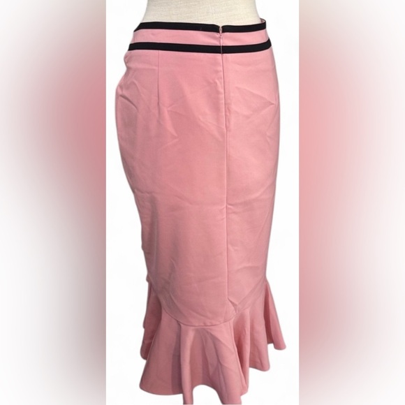 New York & Company Elegant Pink Flounced Ruffle Hem Pencil Skirt Women’s Size 14 - Picture 2 of 3
